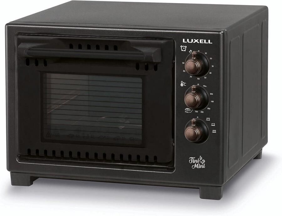Compacte Elektrische Minioven 20 Liter met Ventilator en Grillfunctie Zwart Rustiek