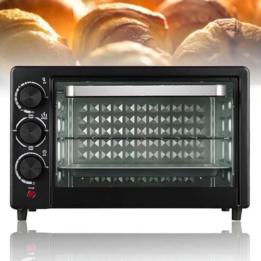 Compacte Elektrische Oven Mini Oven Pizza Thuis Bakken Grillen Dubbele Buis Verwarming 20L Zwart