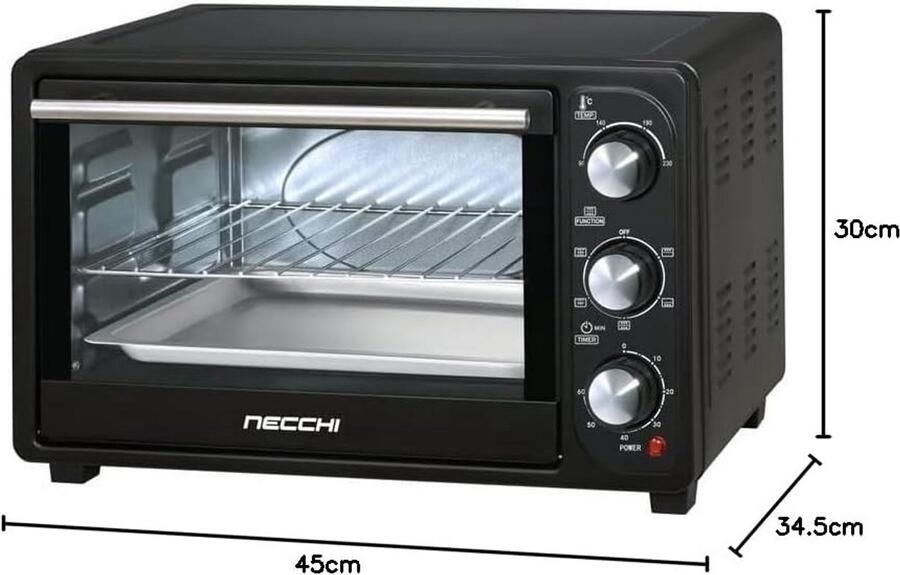 Compacte Elektrische Ventilatie Oven 22 Liter 1380W Tot 230°C Dubbel Glas