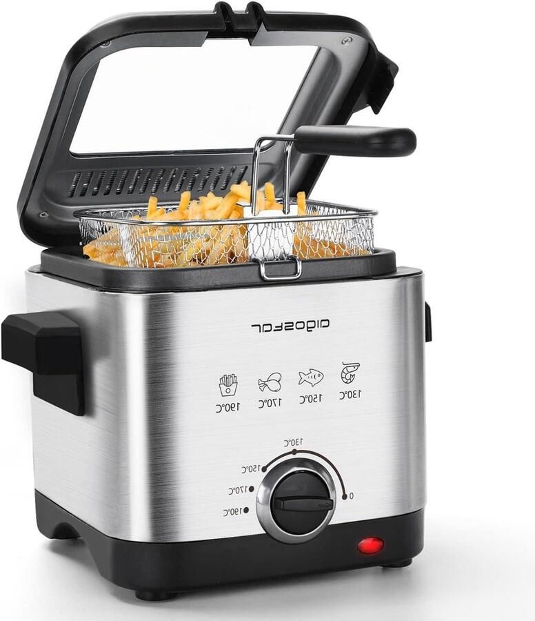 Compacte Frituurpan Friteuse Lekker Frituren Kijkraam Anti-vetfilter 1.5 Liter Roestvrij Staal