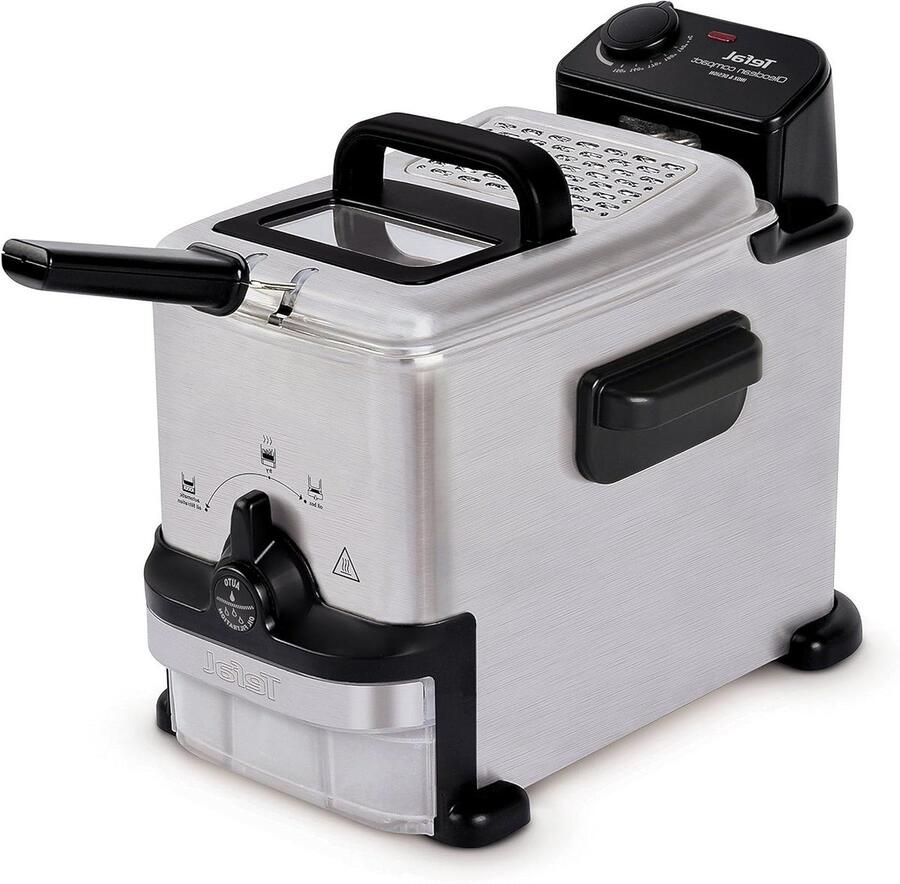 Compacte Frituurpan Friteuse Oleoclean Lekker Frituren Automatische Filtratie 2 Liter Zwart