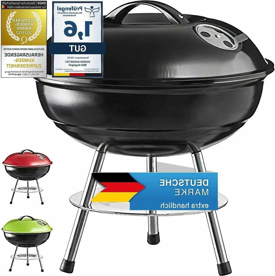 Compacte Grill Tafelgrill Barbecue Buiten Koken Geëmailleerd Roestvrij Staal 40 cm Diameter Zwart