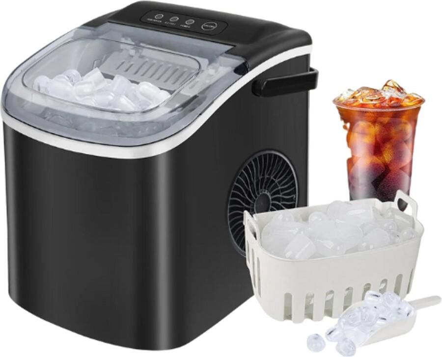 Compacte IJsblokjesmachine – 12 kg 24u – Snel Stil & Draagbaar – 6-8 Min per Batch – 21 5×29×29 cm – Transparant Deksel
