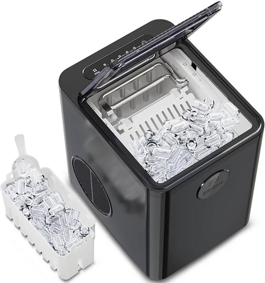 Compacte ijsblokjesmachine Aanrecht ijsmaker Drankjes koelen Zelfreinigende functie 9 stuks 6 min Zwart