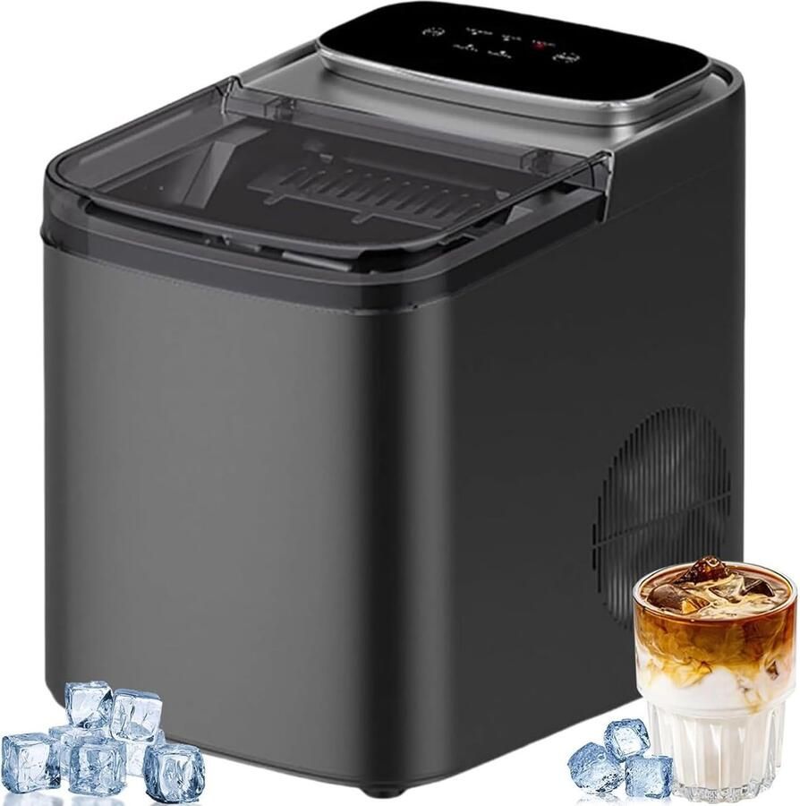 Compacte Ijsmachine Aanrecht Ijsmaker Snel IJs Maken Zelfreinigende Functie 12 Liter Tank Zwart