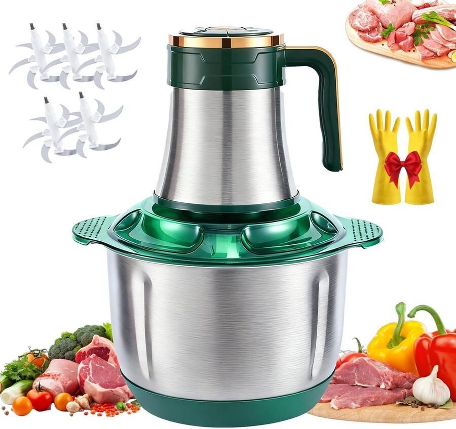 Compacte Keukenmachine Voedselhakker Vleesmolen Moeiteloos Koken Krachtige 500W Motor 5L Roestvrij Staal Zilver