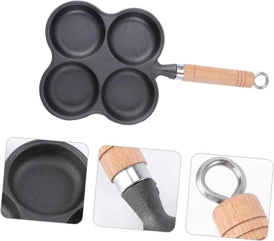 Compacte Koekenpan 4-Gats Pan Ontbijt Maken Anti-aanbaklaag Niet-specifiek Zwart