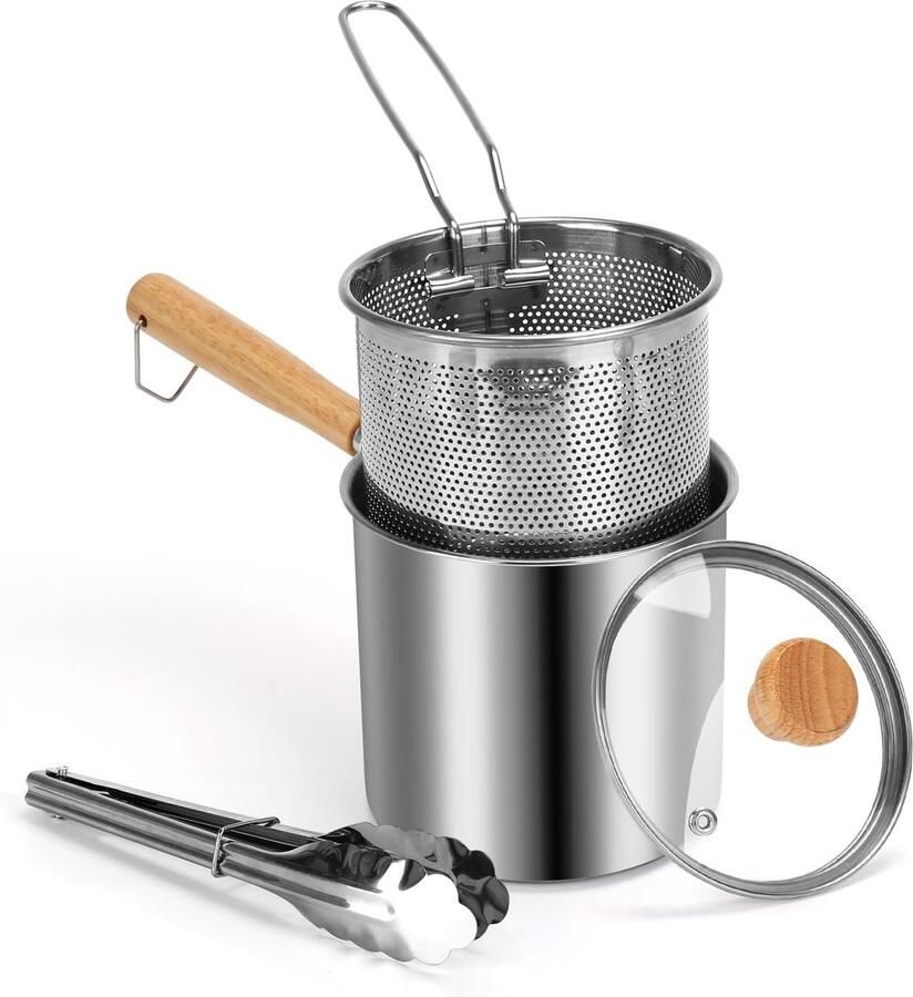 Compacte mini friteuse met mandje en deksel voor 1-2 personen (1.3L)