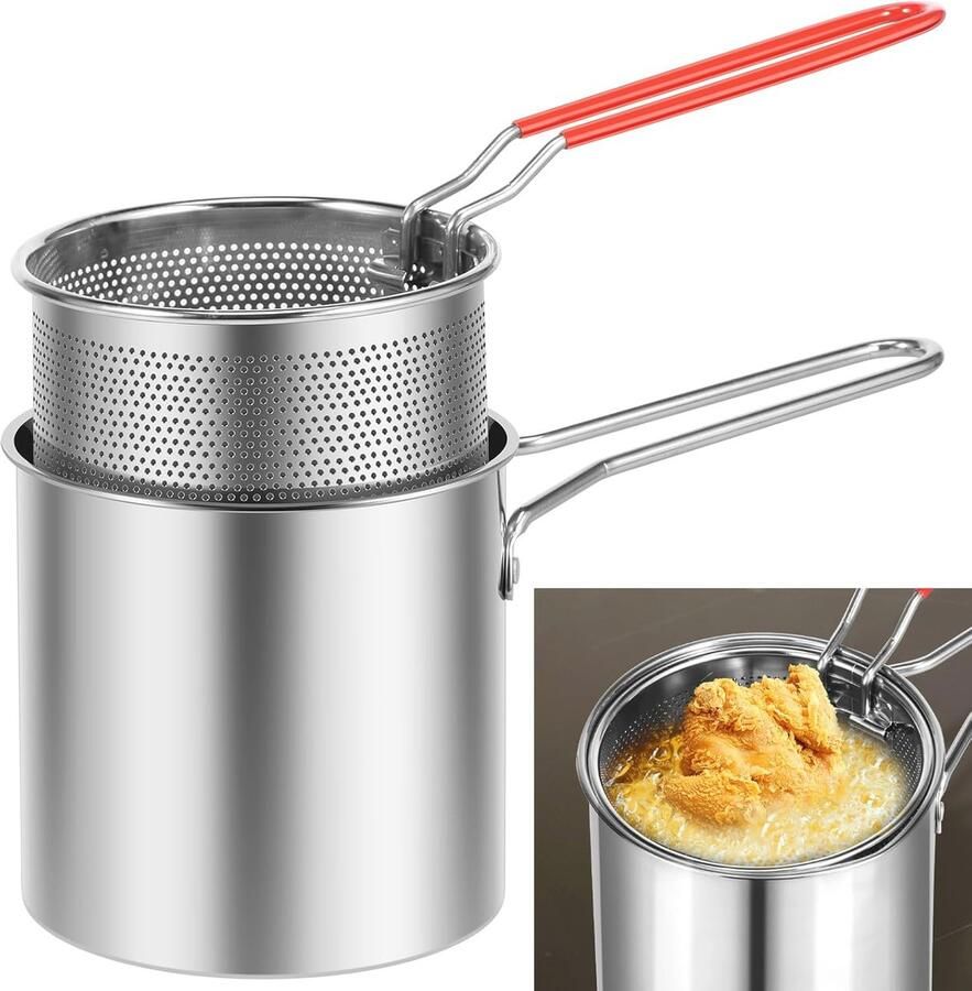 Compacte Mini Frituurpan 1200 ml Roestvrijstaal voor Gezonde Gefrituurde Gerechten
