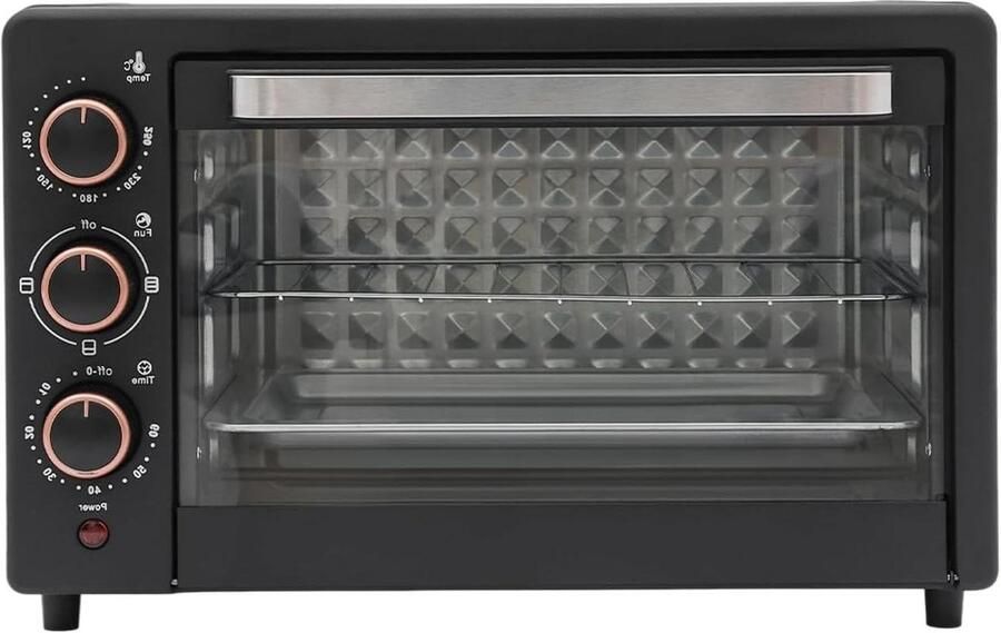 Compacte mini-oven Kleine keukenoven Snel bakken Met pizzafunctie 22 liter Zwart