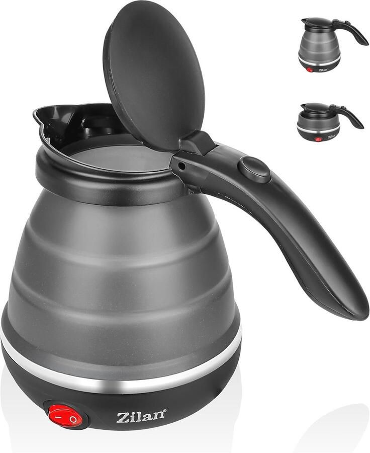 Reiskoker Elektrisch Mini Waterkoker Opvouwbaar Koffie en Thee Zetten Automatische Uitschakeling 0.5 Liter Grijs