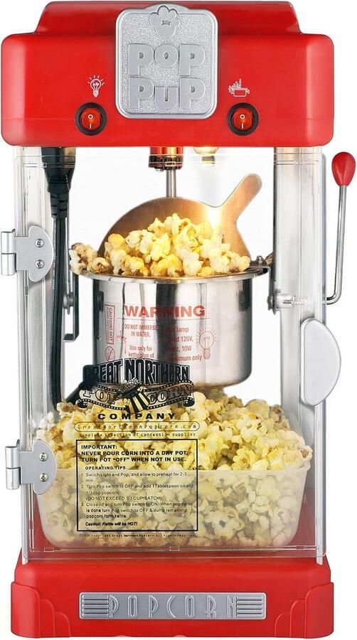 Compacte Popcornmachine voor Thuis Tafelmodel met Warmhoudfunctie Maakt 1 Gallon (3.7L)