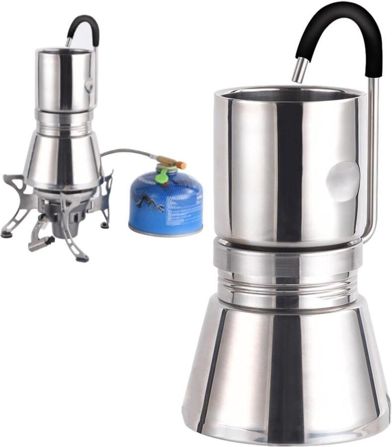 Compacte Pot Espressomachine Kookplaat Koffie Zetten Roestvrij Staal 110x220mm Zilver