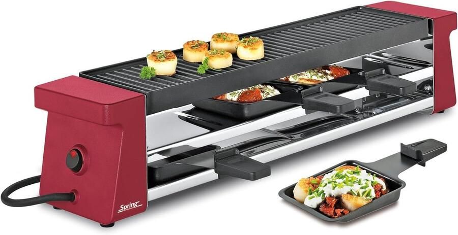 Compacte Raclette Grill Elektrische Tafelgrill Gezellig Tafelen Anti-aanbaklaag 54 cm Rood
