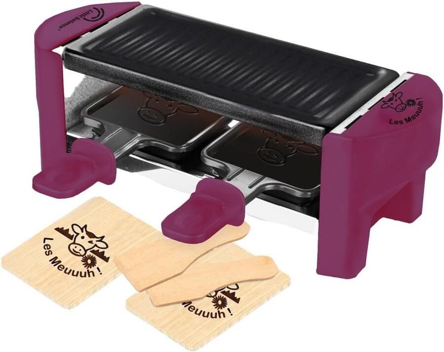 Compacte Raclette Grill voor 2 Personen 320W met Antiaanbaklaag en Houten Accessoires