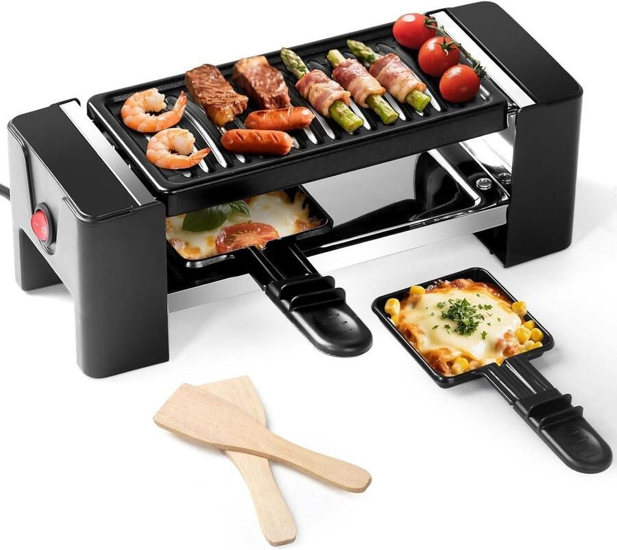 Compacte Raclette Mini Grillpan Gezellige Maaltijd Voor Twee Personen 305 cm Lengte Zwart