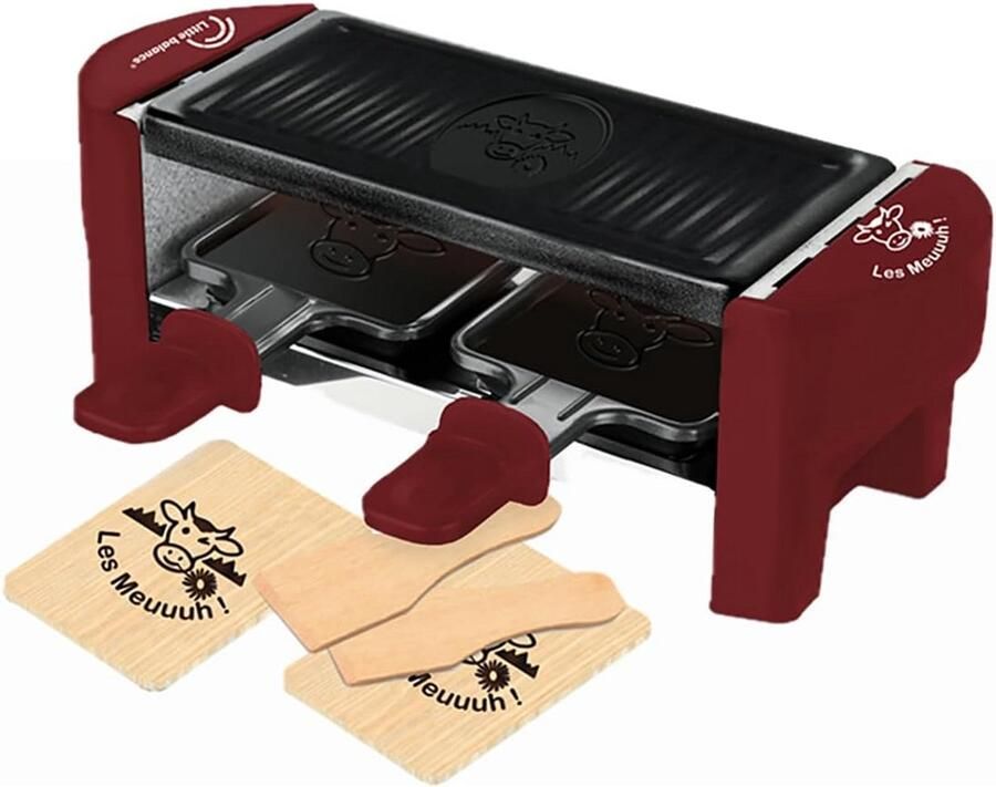 Compacte Raclette voor 2 Personen Inclusief Spatels en Grillplaat PFAS-vrij
