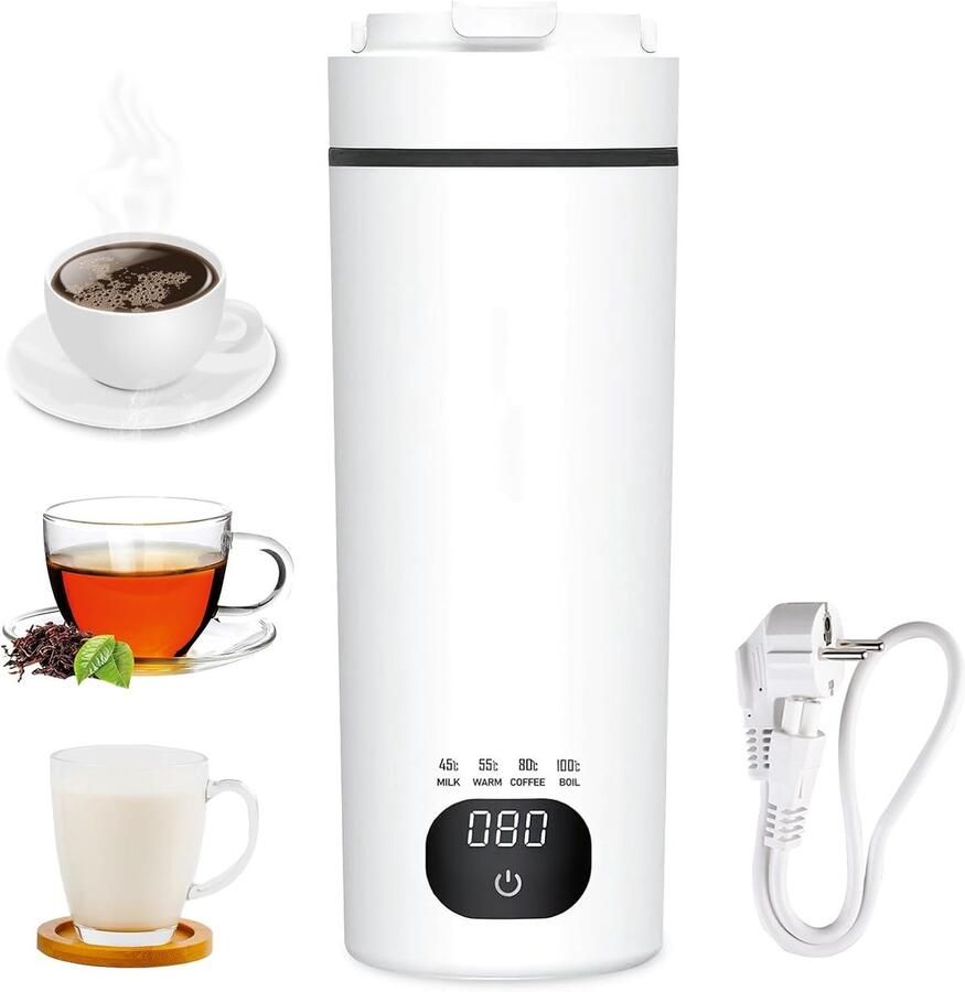 Compacte Reisketel 450 ml met 4 Temperatuurinstellingen Draagbare Mini Waterkoker voor Koffie Thee en Reizen Veilig en Lichtgewicht
