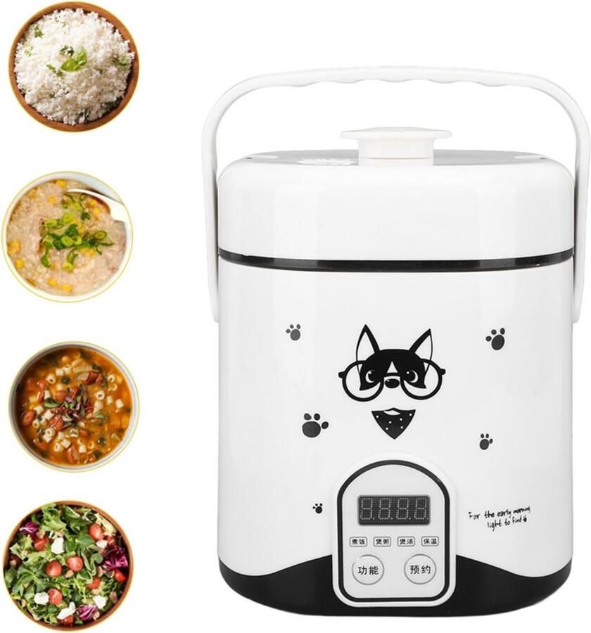 Compacte Rijstkoker 1.2L voor Auto en Camping Inclusief Stoomfunctie en Antiaanbakpan