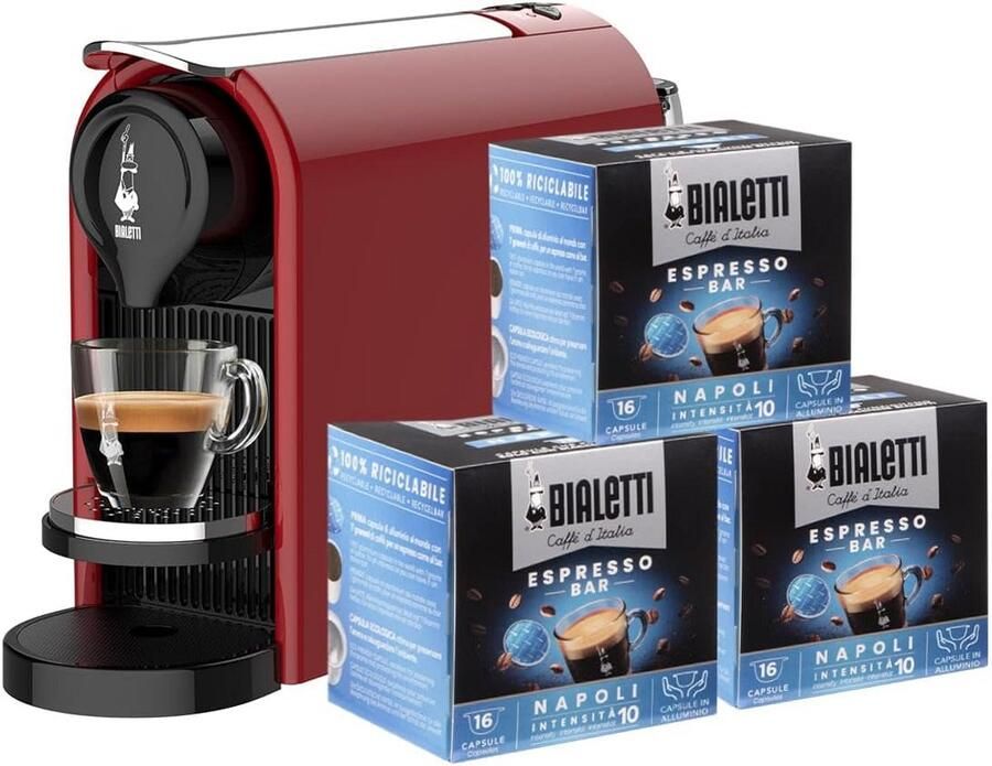 Compacte Rode Espressomachine voor Aluminium Capsules (Inclusief 48 Koffiecapsules)