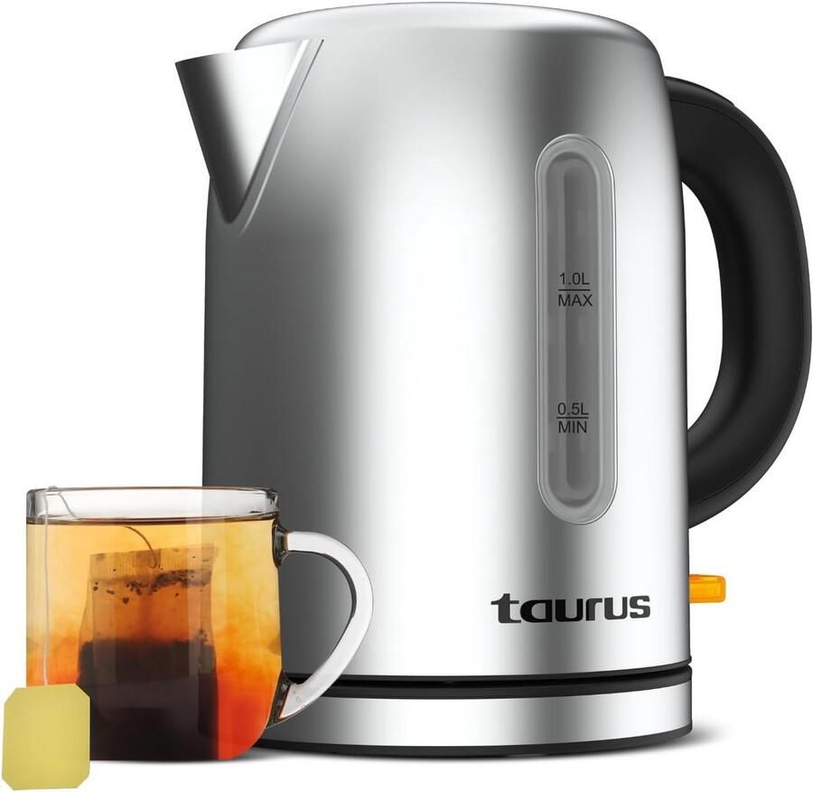 Compacte RVS Waterkoker 1L met 2400W Vermogen en Draadloze Basis