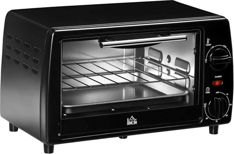Compacte Tafeloven 10L Elektrische Mini Oven met Timer 60 Min & Temperatuurregeling 100-230°C Zwart