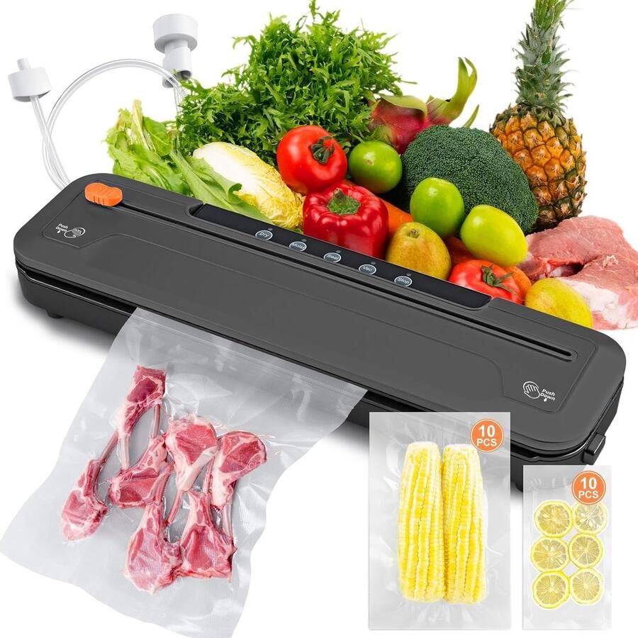 Compacte vacuümmachine met 65 kPa zuigvermogen automatische vacuümmachine voor levensmiddelen inclusief vacuümzakken voor levensmiddelen voor de keuken thuis (zwart)