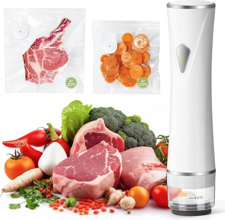 Compacte Vacuümsealer Draagbare Foodsaver Voedsel Vers Houden Automatische Drukontlasting 211 cm Hoogte Wit