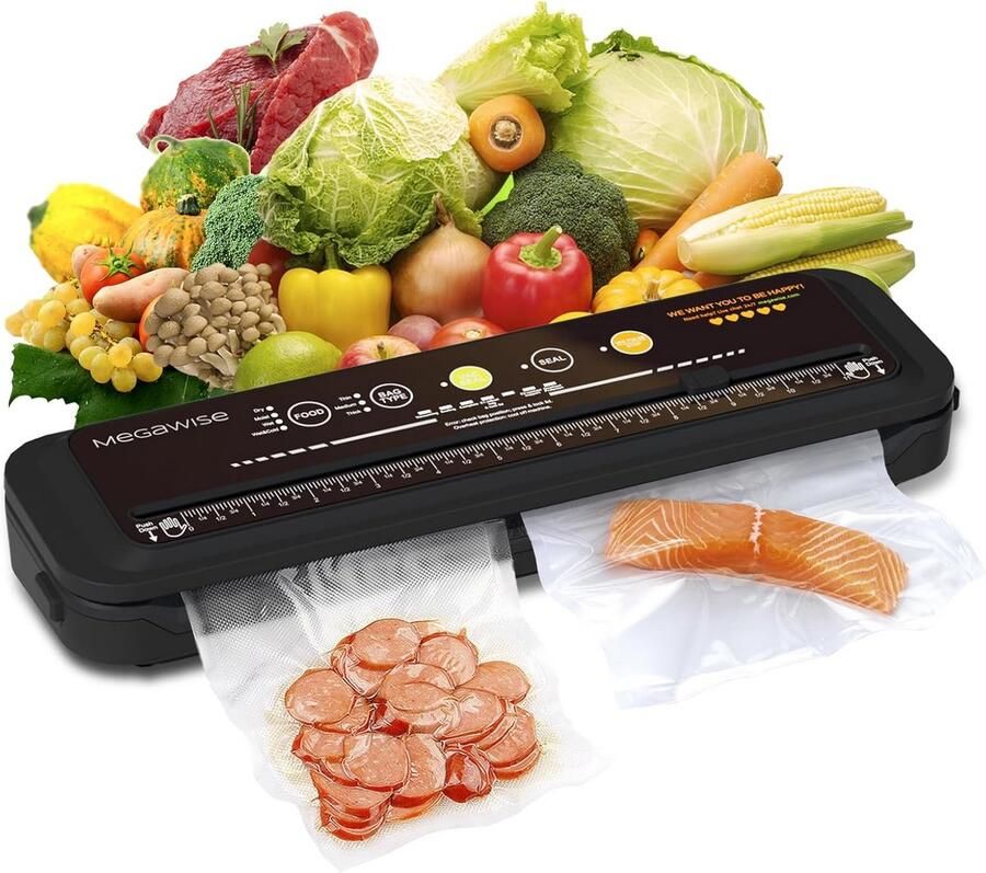 Megawise Krachtige maar compacte vacuümsealer machine One-Touch automatische voedselverzegelaar (zwart)