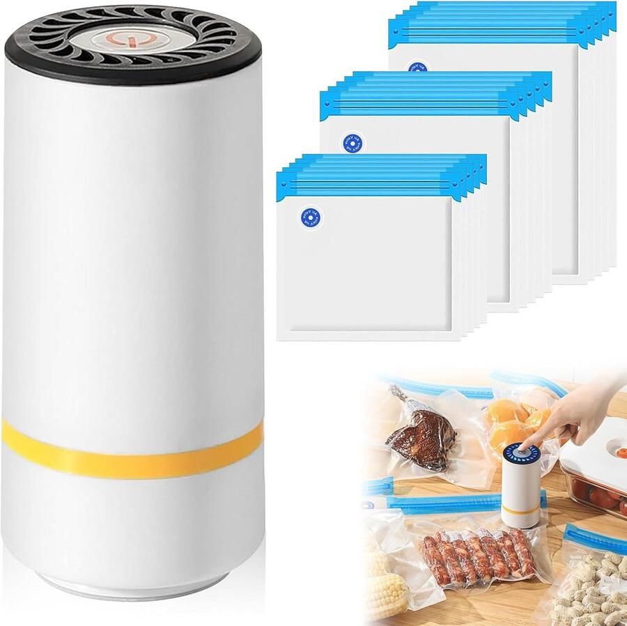 Compacte vacuümverpakker met 15 zakken handig voedselconserveerapparaat voor thuis en onderweg