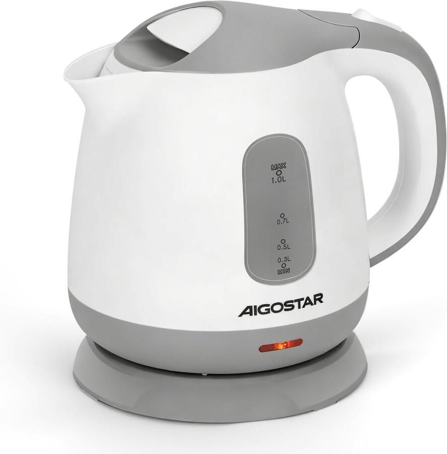 Compacte Waterkoker Kleine Ketel Snel Water Koken Dubbele Peilindicator 1 Liter Capaciteit Wit Grijs