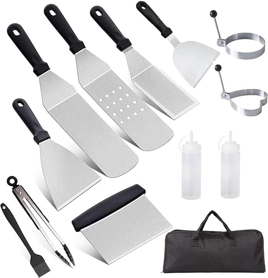 Complete 11-delige Grill Spatel Set van RVS Perfect voor BBQ Teppanyaki en Professioneel Grillen