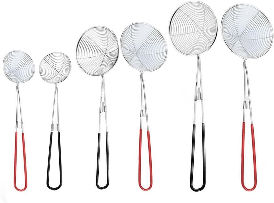 Complete Fondue Set met 6 Stukken RVS Keukenzeef met Handvatten en RVS Lepel Ideaal voor Gezellige Fondue Avonden 27.5 28.5 30.5 cm Zwart Rood