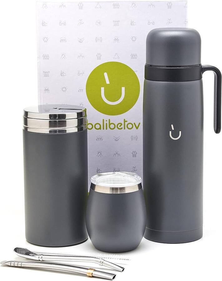 Complete Yerba Mate Set met Thermosfles en Twee Bombilla's Modern 304 Roestvrij Staal