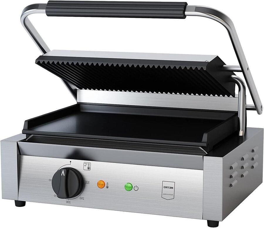 Contact Grill Contactgrill Panini Grill Snel Grillen Dubbele Grillzone 43 x 36 x 20 cm Zilver