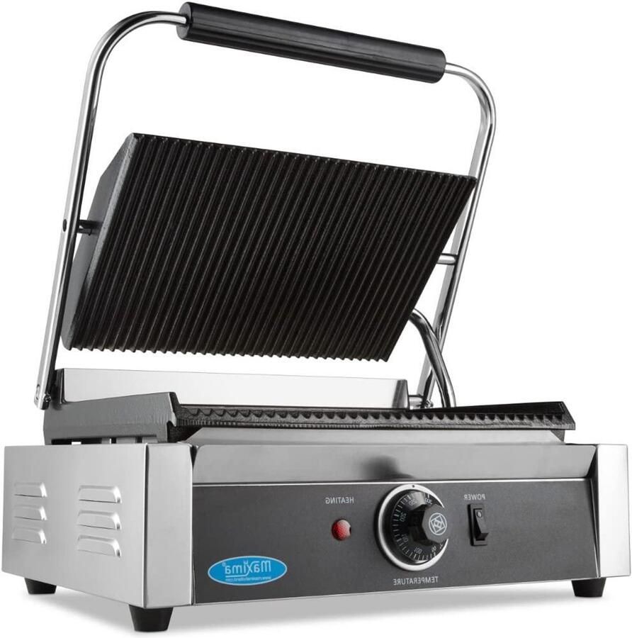 Contact Grill Panini Maker Broodjes Grillen Dubbelzijdig Geribbeld 33.5 cm Zilver