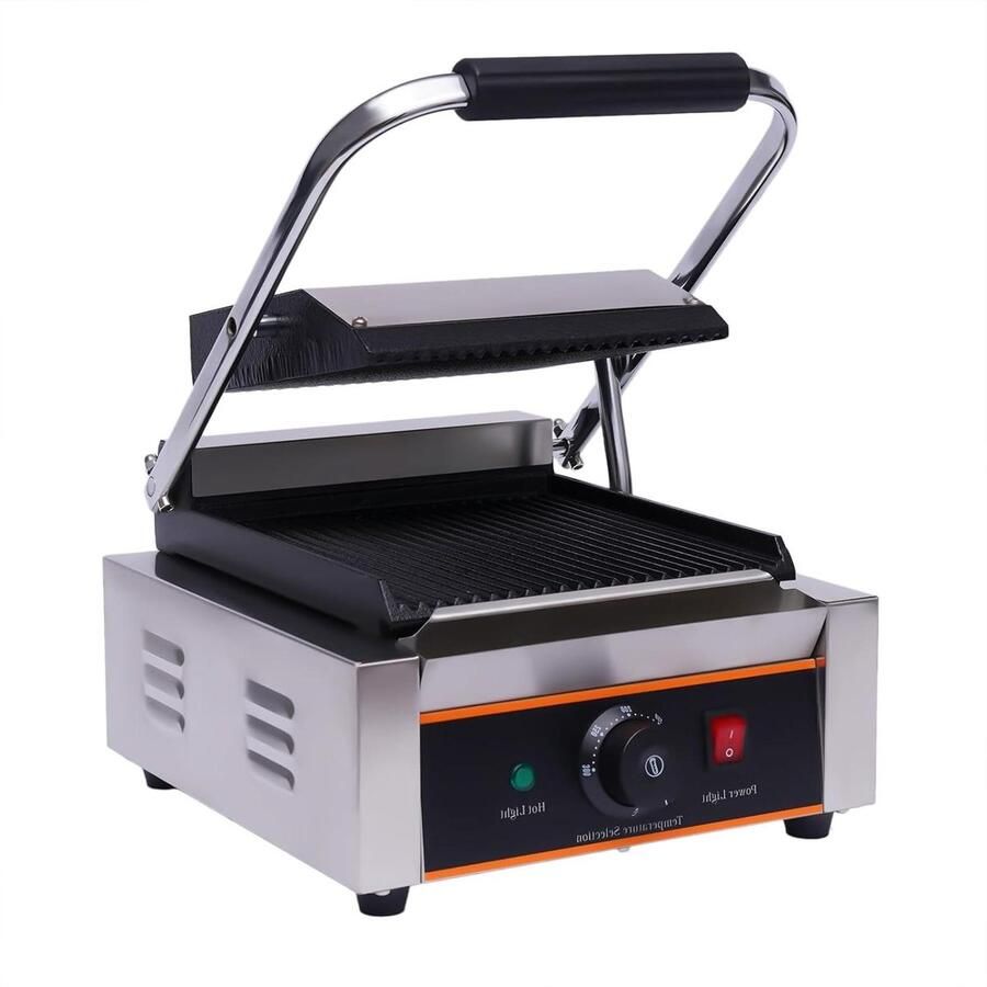 Contact Grill Panini Maker Lekker Grillen Dubbele Platen 1800 Watt Zilverkleurig