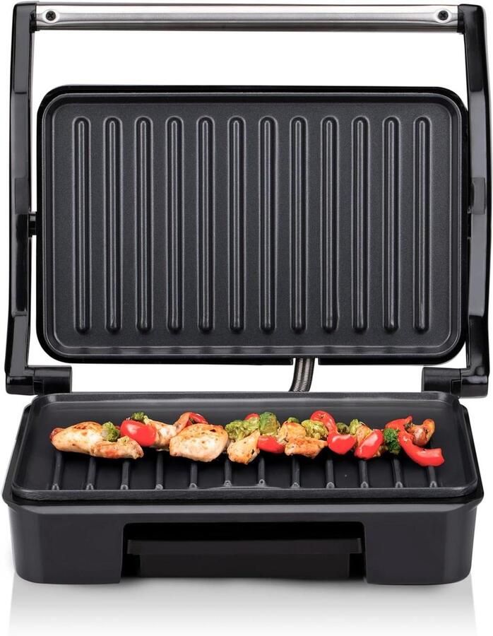 Contact Grill Panini Maker Snacks Bereiden Antiaanbaklaag 23x14.5 cm Zilver Zwart