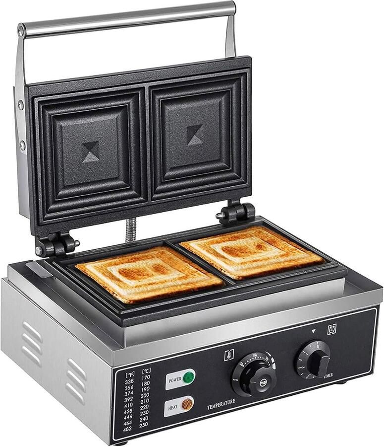 Contact Grill Panini Maker Snacks Maken Instelbare Temperatuur 38 x 24 cm Zilver