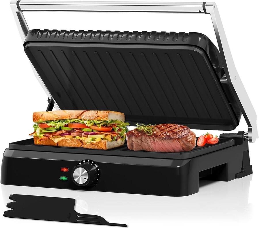 Contact Grill Sandwich Toaster Panini Snacks Bereiden 180 Graden Opening 34 x 23 cm Zwart
