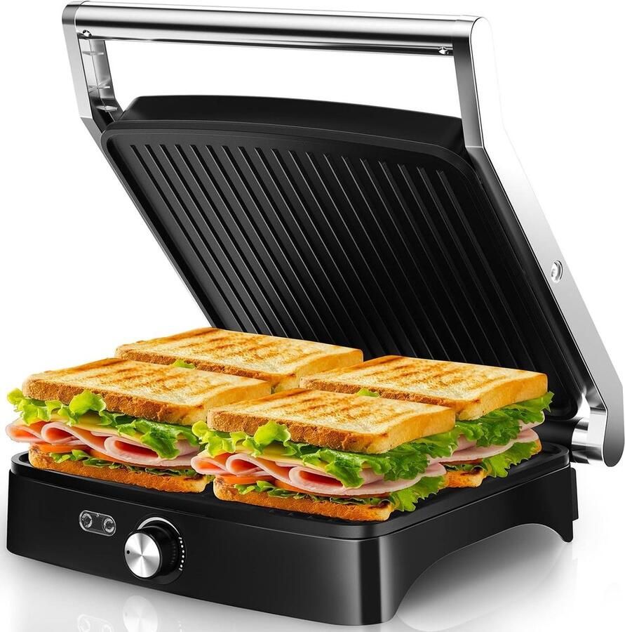 Contact Grill Sandwich Maker Snacks Bereiden Temperatuurregeling 2000 Watt Zilver