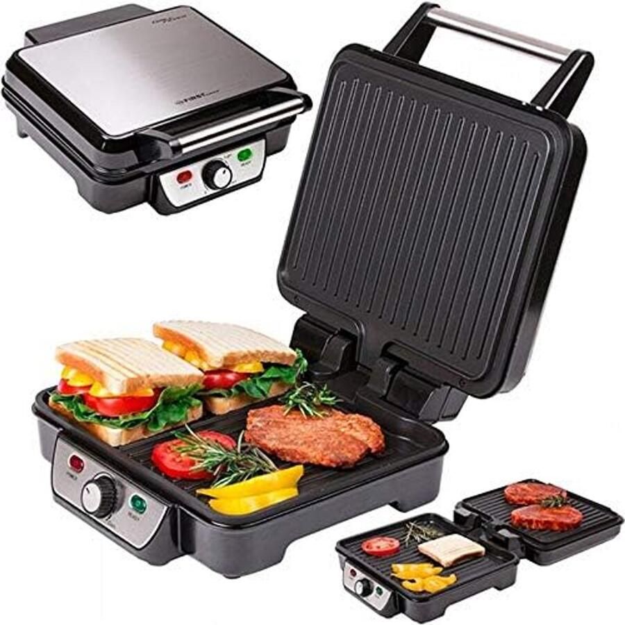 Contact Grill Tafel Grill Binnen Grillen 180° Opening 1800 Watt Zwart