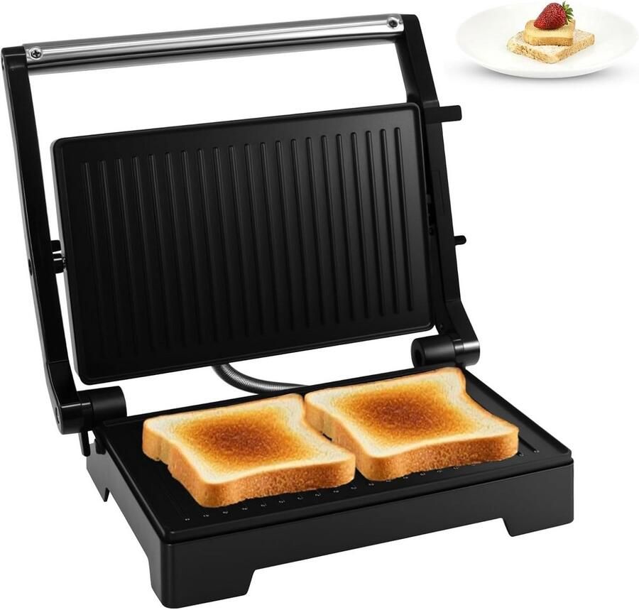 Contactgrill 1000 W met 180° opening Panini-grill en Sandwichmaker 23 x 15 cm anti-aanbaklaag Gemakkelijk schoon te maken