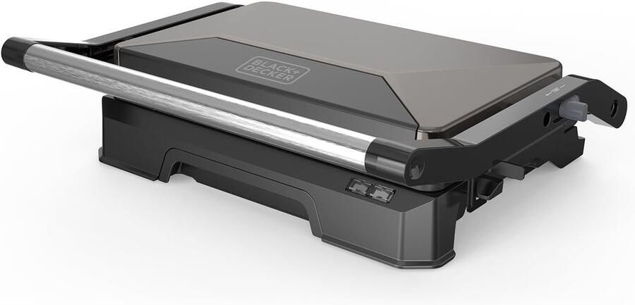 Contactgrill + 1000W 180° openklapbaar platen 23x14 5 cm PFOA-vrije anti-aanbaklaag vetopvanglade koele handgreep vergrendelbaar