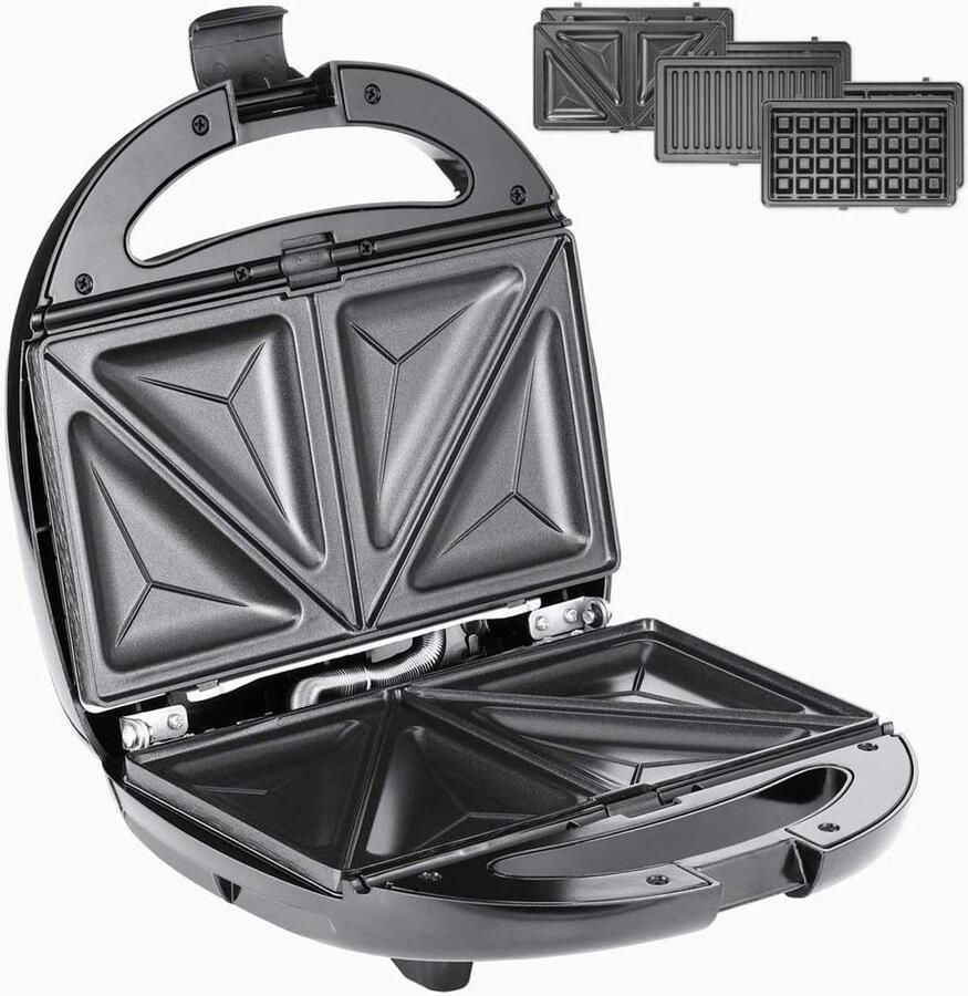Contactgrill 3in1 XL Tosti apparaat Wafelijzer Snacks Bereiden Antiaanbaklaag 22 x 23 x 10 cm Zwart