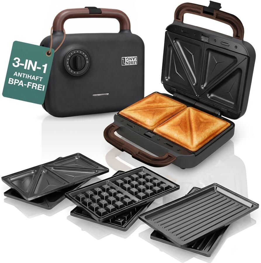 Contactgrill 3-in-1 Uitneembare Grill Sandwich En Wafelplaten 850 W Vermogen Kunststof En RVS Voor Tosti Panini En Wafels
