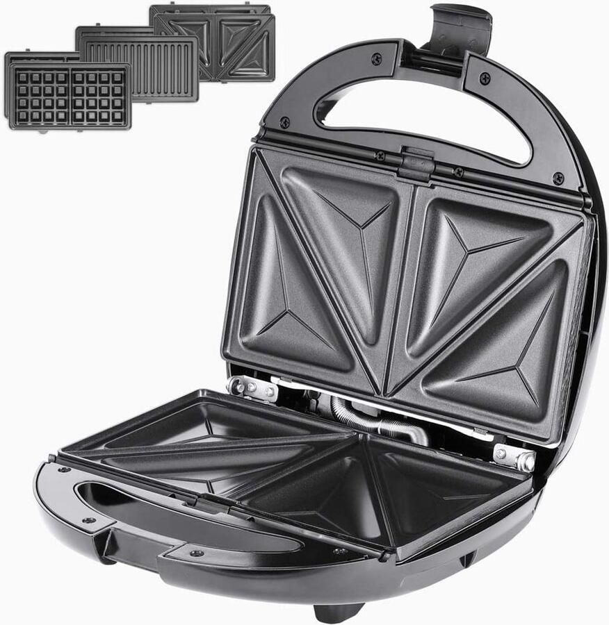 Contactgrill 3in1 Tosti apparaat Wafelijzer Snacks Bereiden Antiaanbaklaag 22 x 23 x 10 cm Zwart