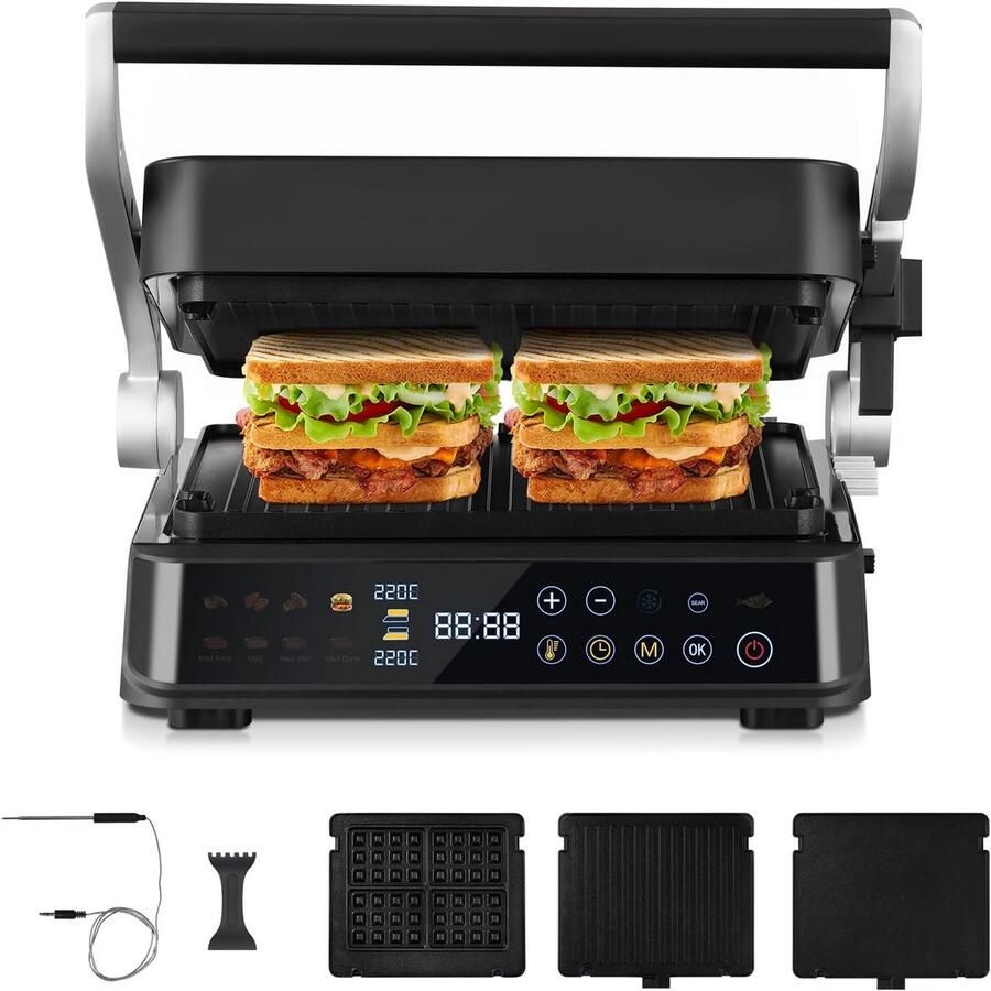 Contactgrill 6-in-1 Elektrische Grill Tafelgrill Lekker Grillen Temperatuursensor Gaargrad Controle 422 x 234 x 427 cm
