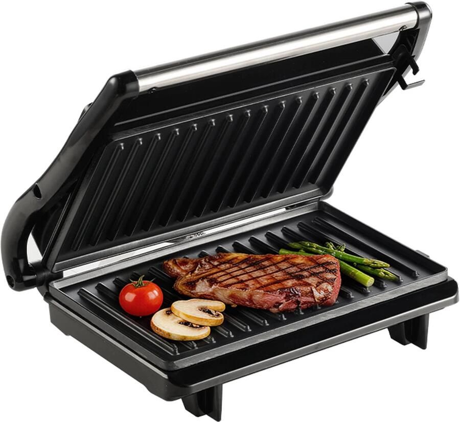 Contactgrill 800W – Paninigrill & Tosti-ijzer – Dubbelzijdige Verwarming – Antiaanbaklaag – 22 5 x 14 cm