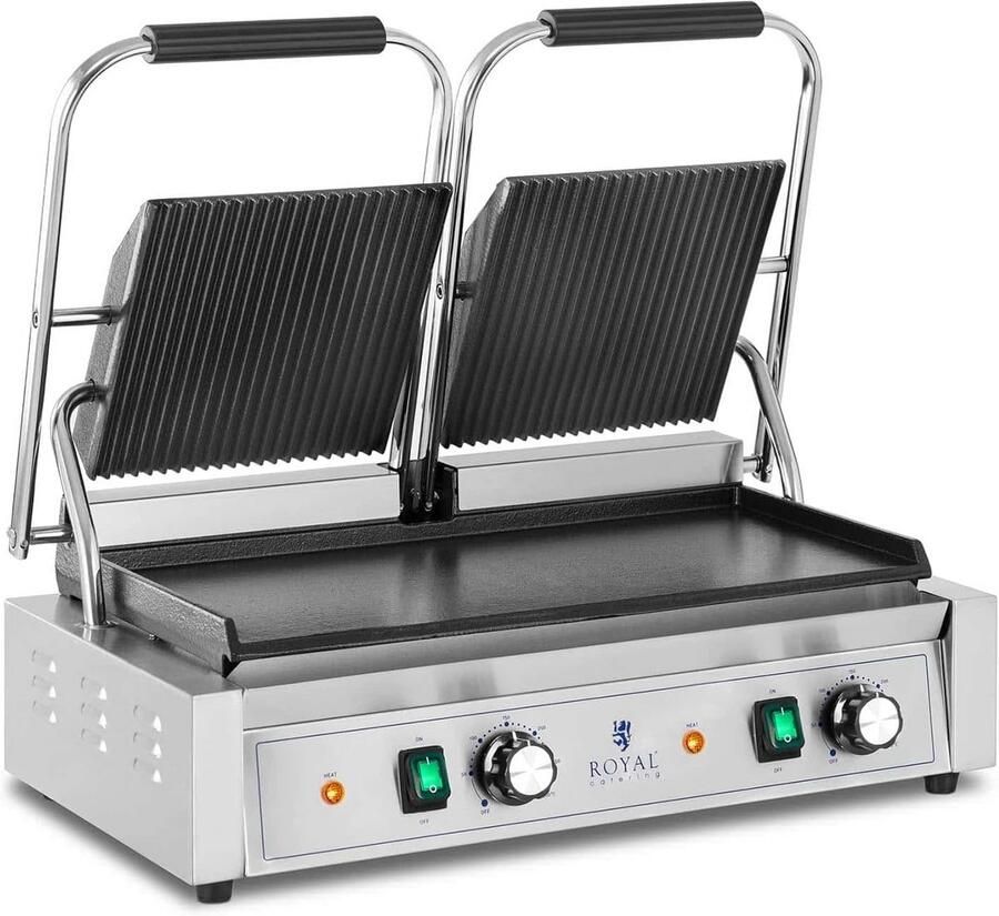 Contactgrill Dubbel Elektrische Grill Snel Grillen Geribbelde gladde platen 57x37x23 cm Zilver